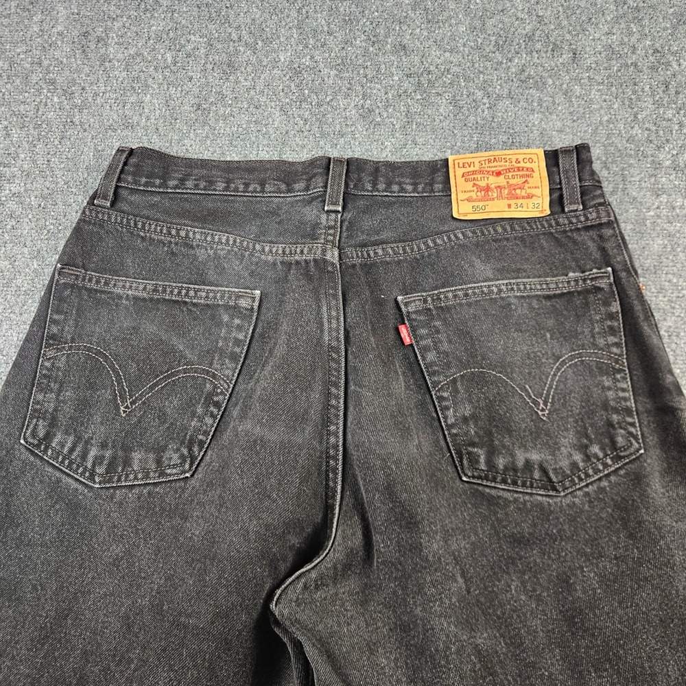 Levis 550 Relaxed Fit Jeans Mens 34x32 Faded Black Denim Tapered Leg 100% Cotton - Picture 8 of 10